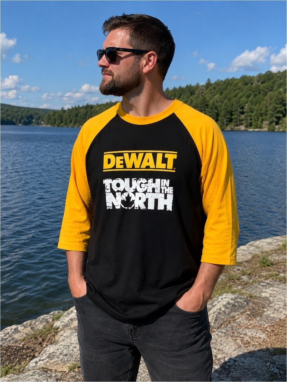 DeWalt Tough In The North Raglan Shirt XL Black Yellow Graphic Tee